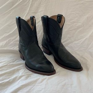 Black Leather Tecovas Ankle Cowgirl Boots